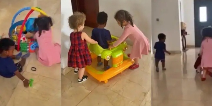 Adorable Scene Of John Dumelo’s Son And Nadia Buari’s Daughters Playing Together Melt Hearts