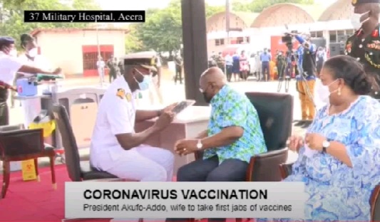 Happening Now: President Akuffo Addo and Wife Takes first Jabs of the COVID-19 Vaccine